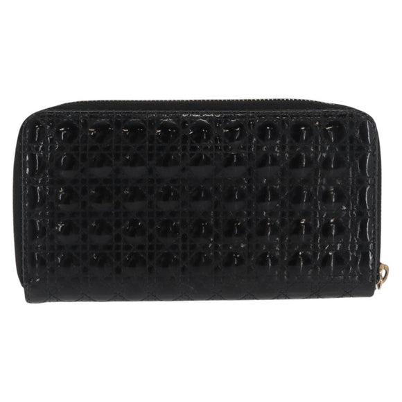 Christian Dior Canage Long Wallet Patent leather Black Gold Auth bs32844