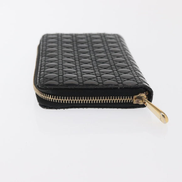 Christian Dior Canage Lange Brieftasche Lackleder Schwarz Gold Auth bs32844
