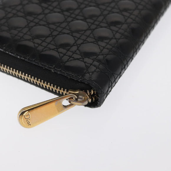 Christian Dior Canage Long Wallet Patent leather Black Gold Auth bs32844