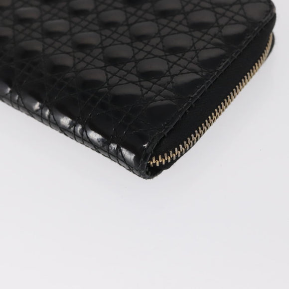 Christian Dior Canage Lange Brieftasche Lackleder Schwarz Gold Auth bs32844