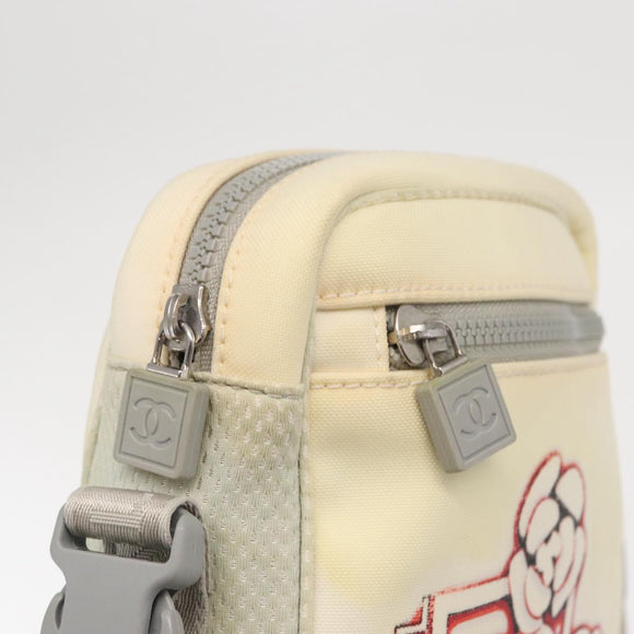 CHANEL Sports Line Shoulder Bag Nylon White Silver CC Auth bs32848