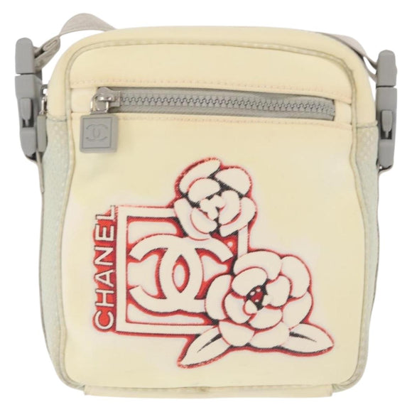 CHANEL Sports Line Shoulder Bag Nylon White Silver CC Auth bs32848
