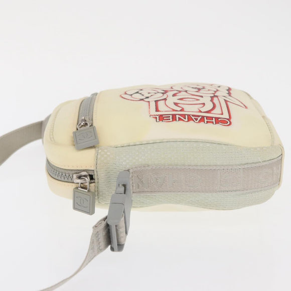 CHANEL Sports Line Shoulder Bag Nylon White Silver CC Auth bs32848