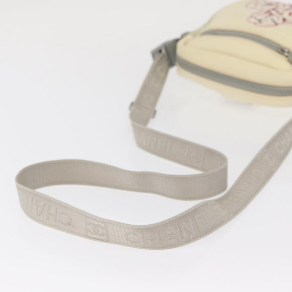 CHANEL Sports Line Shoulder Bag Nylon White Silver CC Auth bs32848