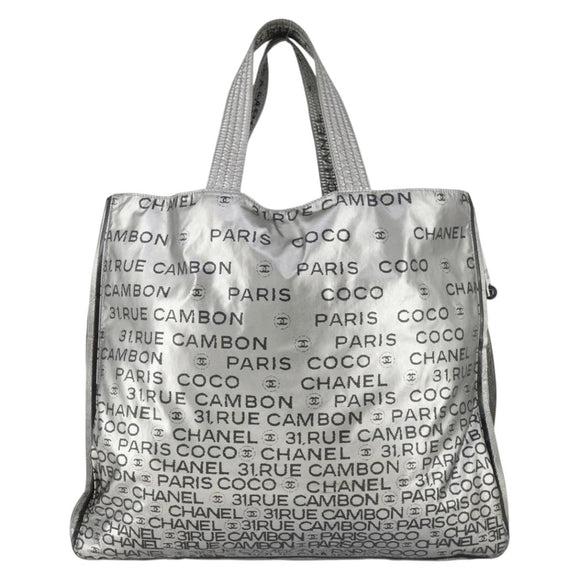 CHANEL Unlimited Tote Bag Nylon Silver CC Auth bs32854