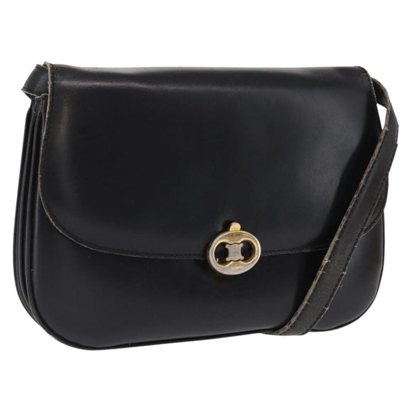 CELINE Shoulder Bag Leather Black Gold Auth bs32857