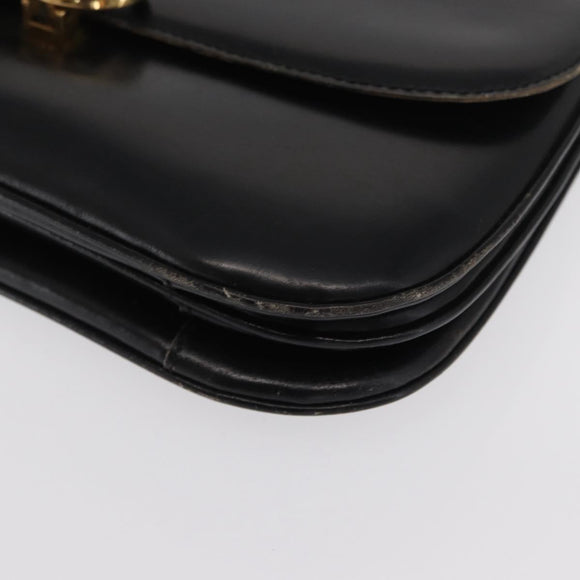 CELINE Shoulder Bag Leather Black Gold Auth bs32857