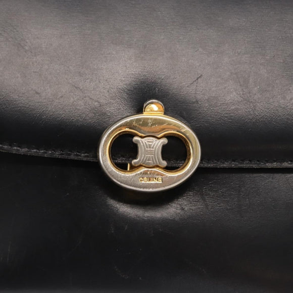 CELINE Shoulder Bag Leather Black Gold Auth bs32857