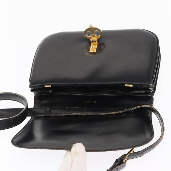 CELINE Shoulder Bag Leather Black Gold Auth bs32857
