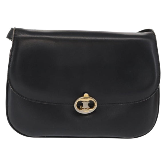 CELINE Shoulder Bag Leather Black Gold Auth bs32857