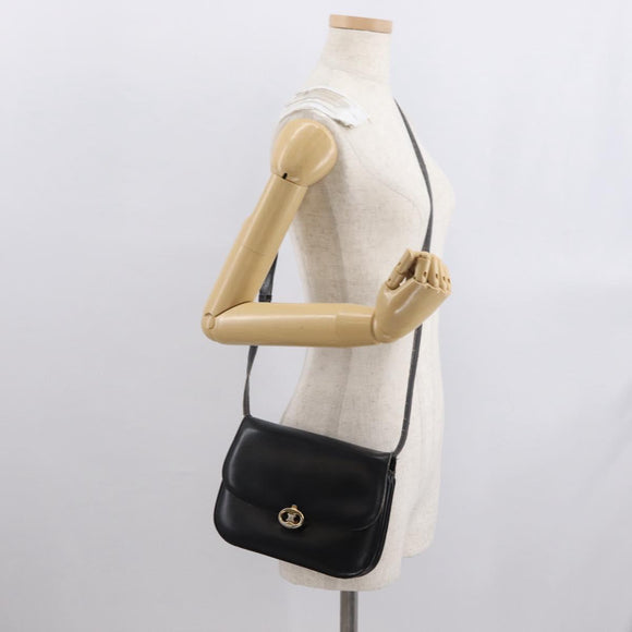 CELINE Shoulder Bag Leather Black Gold Auth bs32857