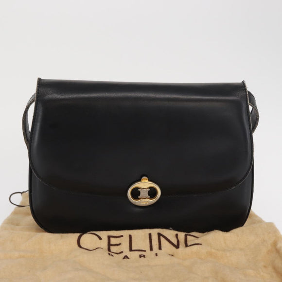 CELINE Shoulder Bag Leather Black Gold Auth bs32857