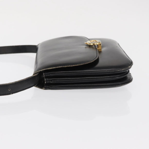CELINE Shoulder Bag Leather Black Gold Auth bs32857