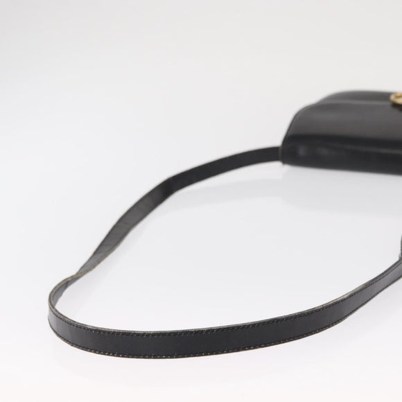 CELINE Shoulder Bag Leather Black Gold Auth bs32857