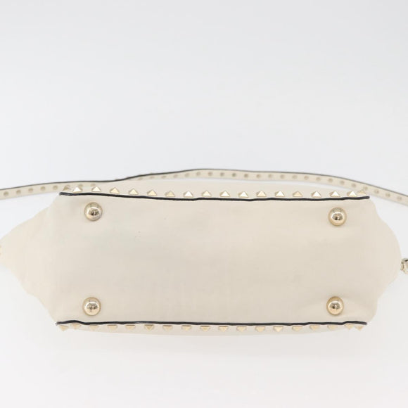 VALENTINO Hand Bag Leather 2way White Gold Auth bs32858