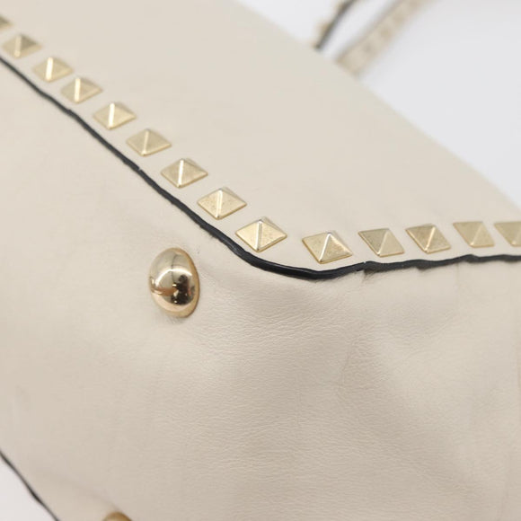 VALENTINO Hand Bag Leather 2way White Gold Auth bs32858
