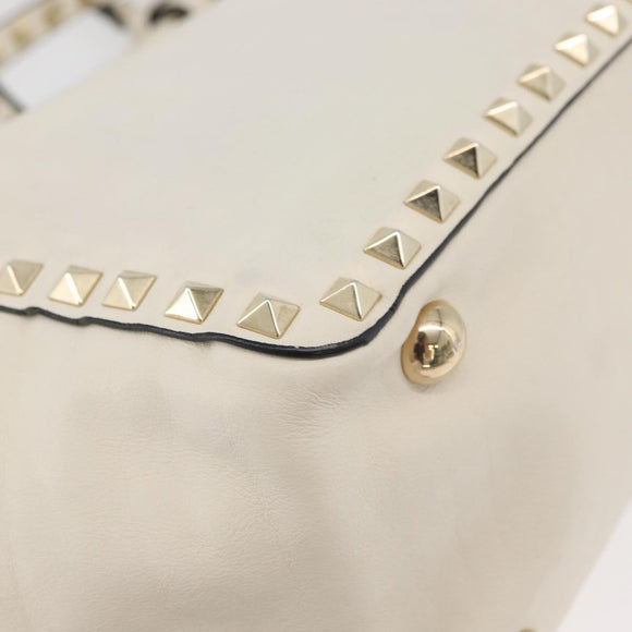 VALENTINO Hand Bag Leather 2way White Gold Auth bs32858