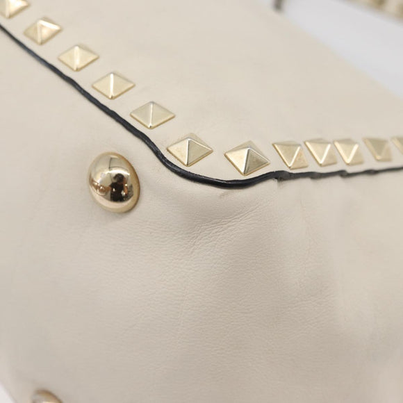 VALENTINO Hand Bag Leather 2way White Gold Auth bs32858