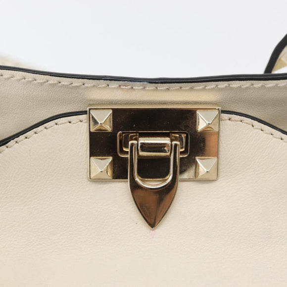 VALENTINO Hand Bag Leather 2way White Gold Auth bs32858