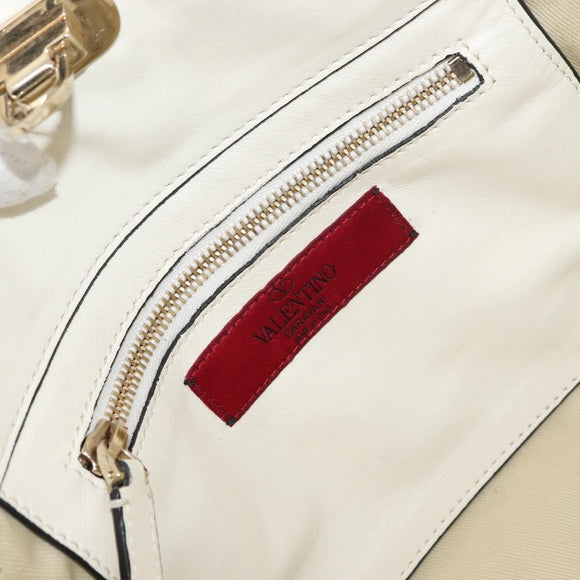 VALENTINO Hand Bag Leather 2way White Gold Auth bs32858