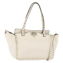 VALENTINO Hand Bag Leather 2way White Gold Auth bs32858-1