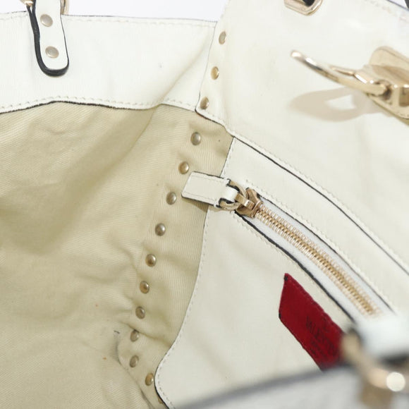 VALENTINO Hand Bag Leather 2way White Gold Auth bs32858