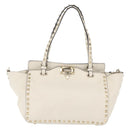 VALENTINO Hand Bag Leather 2way White Gold Auth bs32858-13