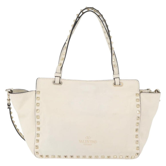 VALENTINO Hand Bag Leather 2way White Gold Auth bs32858