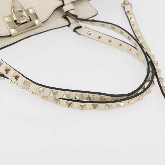 VALENTINO Hand Bag Leather 2way White Gold Auth bs32858