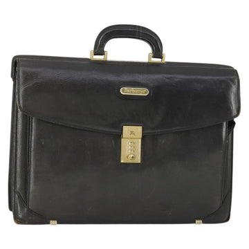 Burberrys Business Bag Leather Black Gold Auth bs32860