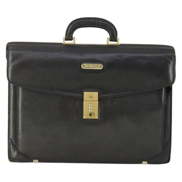 Burberrys Business Bag Leather Black Gold Auth bs32860
