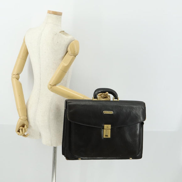 Burberrys Business Bag Leather Black Gold Auth bs32860