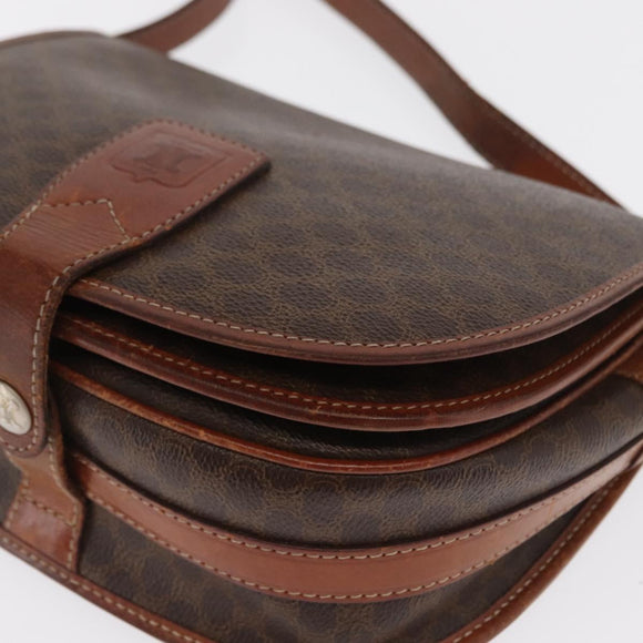 CELINE Macadam Canvas Shoulder Bag PVC Brown Gold Auth bs32861