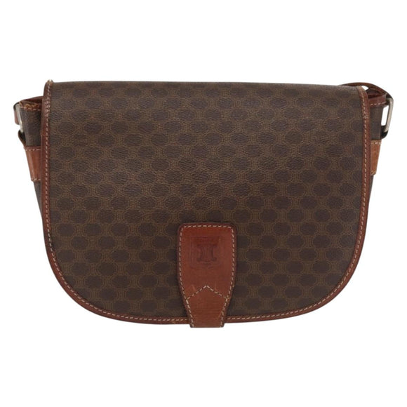 CELINE Macadam Canvas Shoulder Bag PVC Brown Gold Auth bs32861