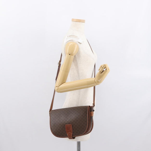 CELINE Macadam Canvas Shoulder Bag PVC Brown Gold Auth bs32861