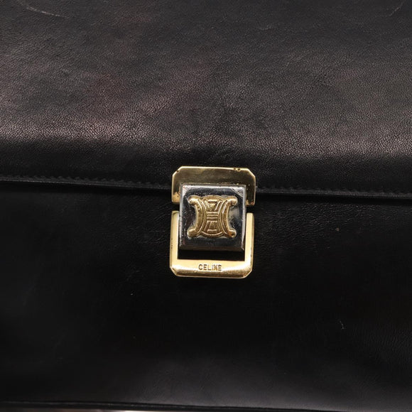 CELINE Shoulder Bag Leather Black Gold Auth bs32863