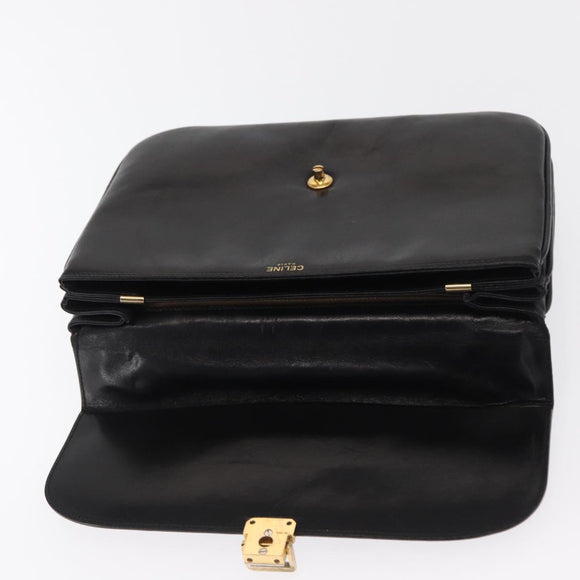 CELINE Shoulder Bag Leather Black Gold Auth bs32863