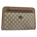 GUCCI GG Supreme Clutch Bag PVC Beige Gold 111 01 037 Auth bs32865-1