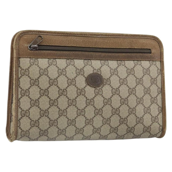 GUCCI GG Supreme Clutch Bag PVC Beige Gold 111 01 037 Auth bs32865