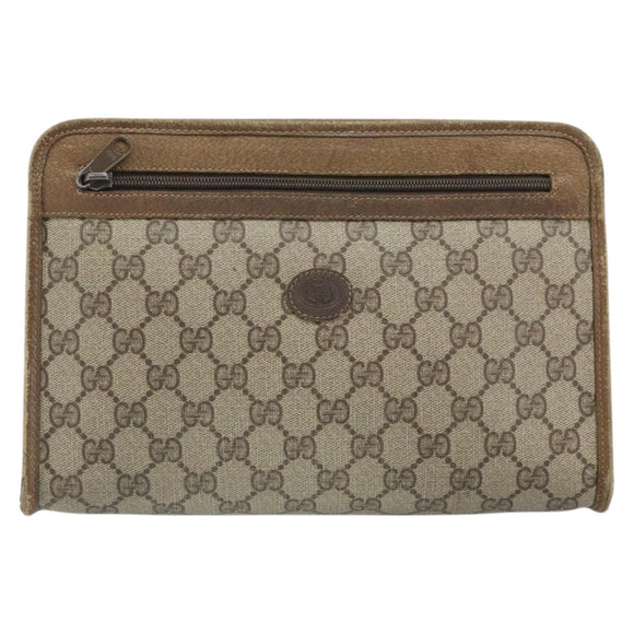 GUCCI GG Supreme Clutch Bag PVC Beige Gold 111 01 037 Auth bs32865