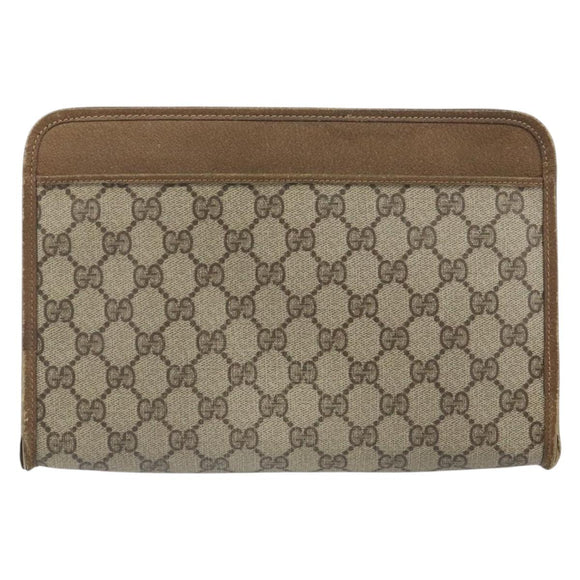 GUCCI GG Supreme Clutch Bag PVC Beige Gold 111 01 037 Auth bs32865