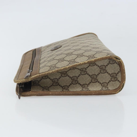GUCCI GG Supreme Clutch Bag PVC Beige Gold 111 01 037 Auth bs32865
