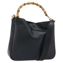 GUCCI Bamboo Hand Bag Leather 2way Black Gold 001 1998 1638 Auth bs32867-1