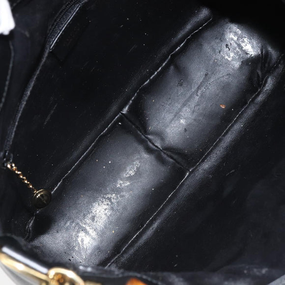 GUCCI Bamboo Hand Bag Leather 2way Black Gold 001 1998 1638 Auth bs32867