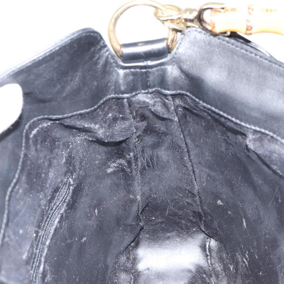 GUCCI Bamboo Hand Bag Leather 2way Black Gold 001 1998 1638 Auth bs32867