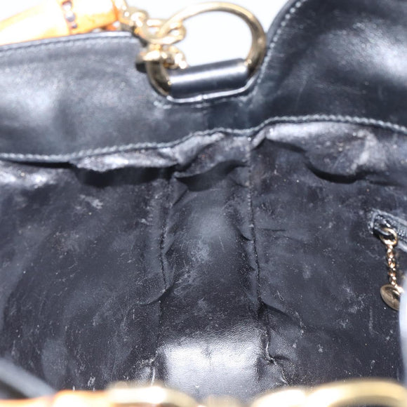 GUCCI Bamboo Hand Bag Leather 2way Black Gold 001 1998 1638 Auth bs32867