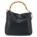 GUCCI Bamboo Hand Bag Leather 2way Black Gold 001 1998 1638 Auth bs32867-2