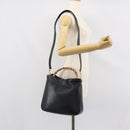GUCCI Bamboo Hand Bag Leather 2way Black Gold 001 1998 1638 Auth bs32867-23
