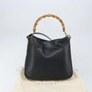 GUCCI Bamboo Hand Bag Leather 2way Black Gold 001 1998 1638 Auth bs32867-24