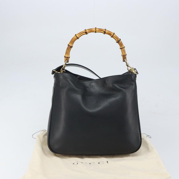 GUCCI Bamboo Hand Bag Leather 2way Black Gold 001 1998 1638 Auth bs32867